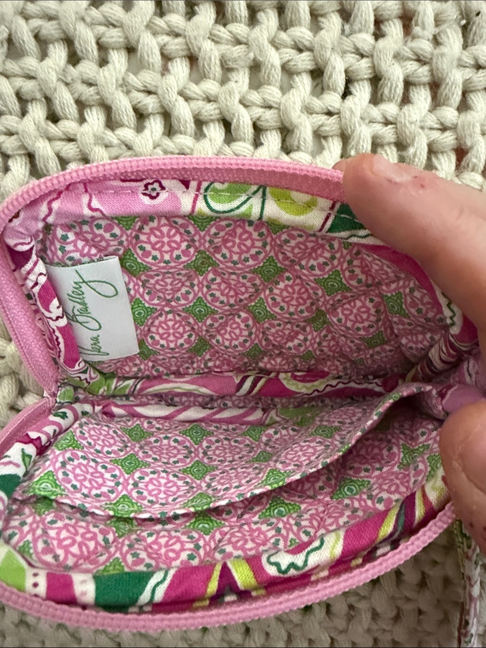 Vera Bradley Pink and Green Quilted Wristlet Wallet with Strap - Picture 4 of 4